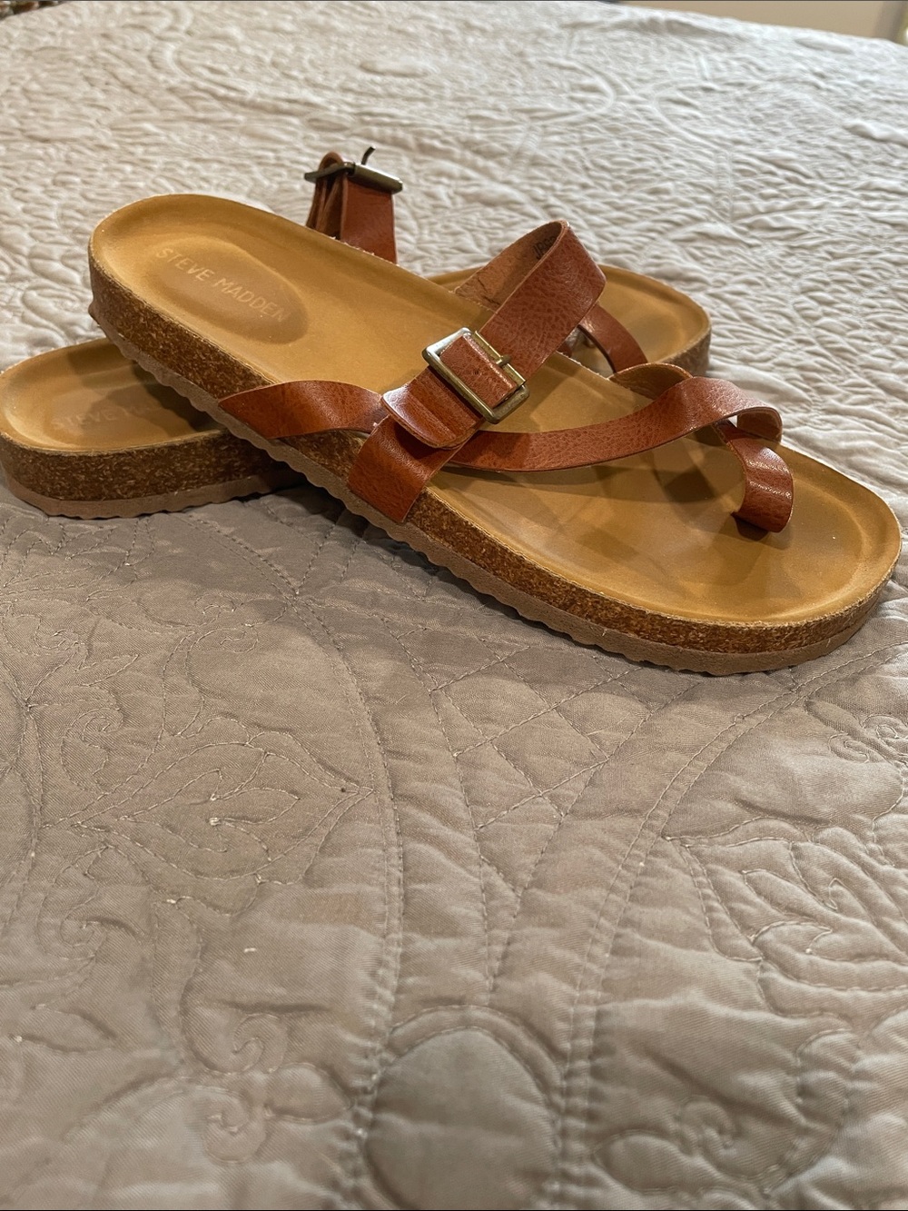 *3 for $10* Steve Madden Brown Strappy Slide Sandals with Buckle 7